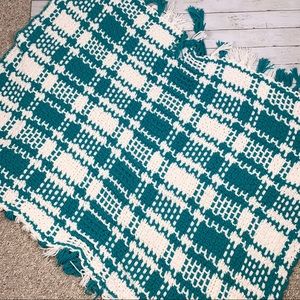 Handmade Woven Afghan Teal White Tassel Blanket